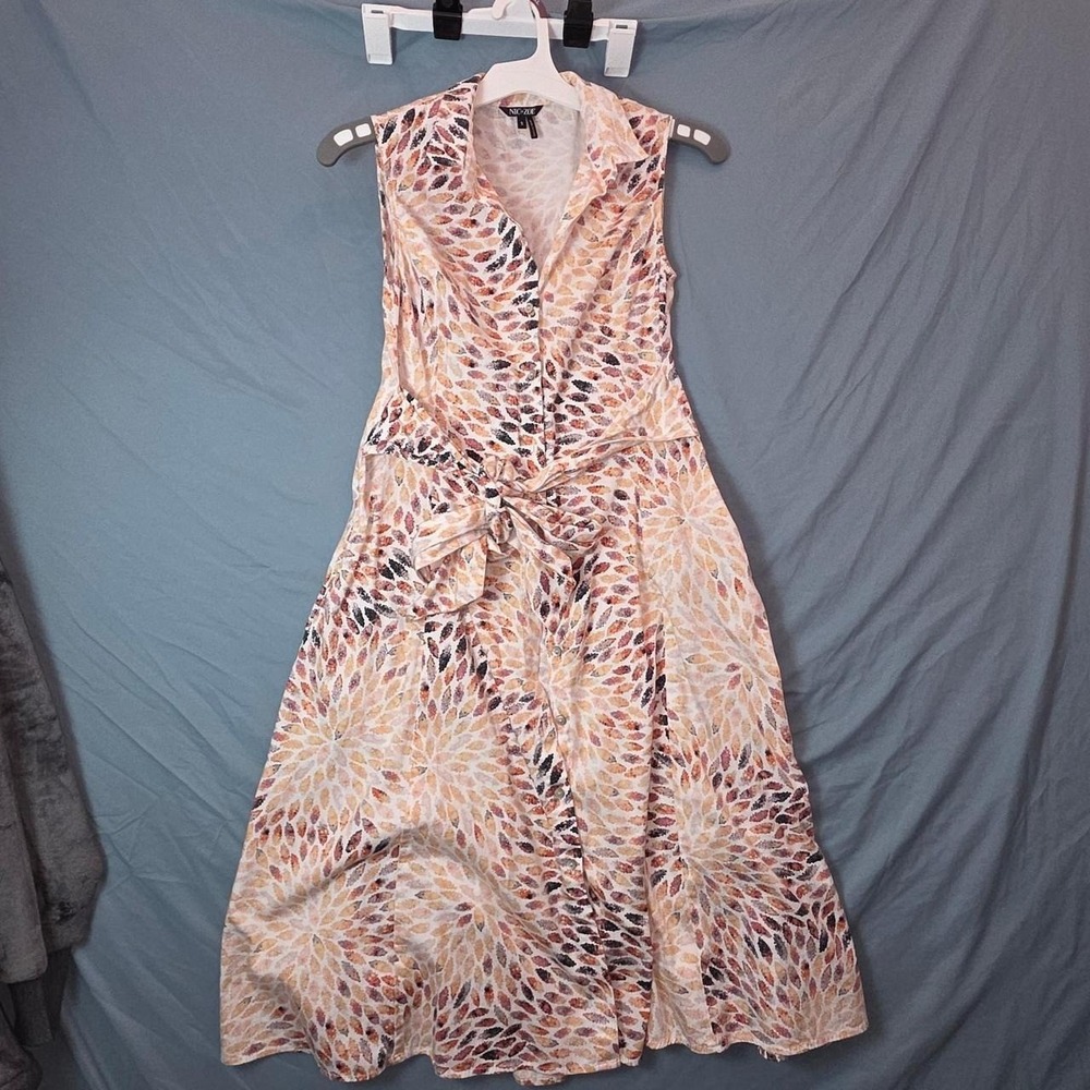 Nic + Zoe floral midi dress with tie waist in size S